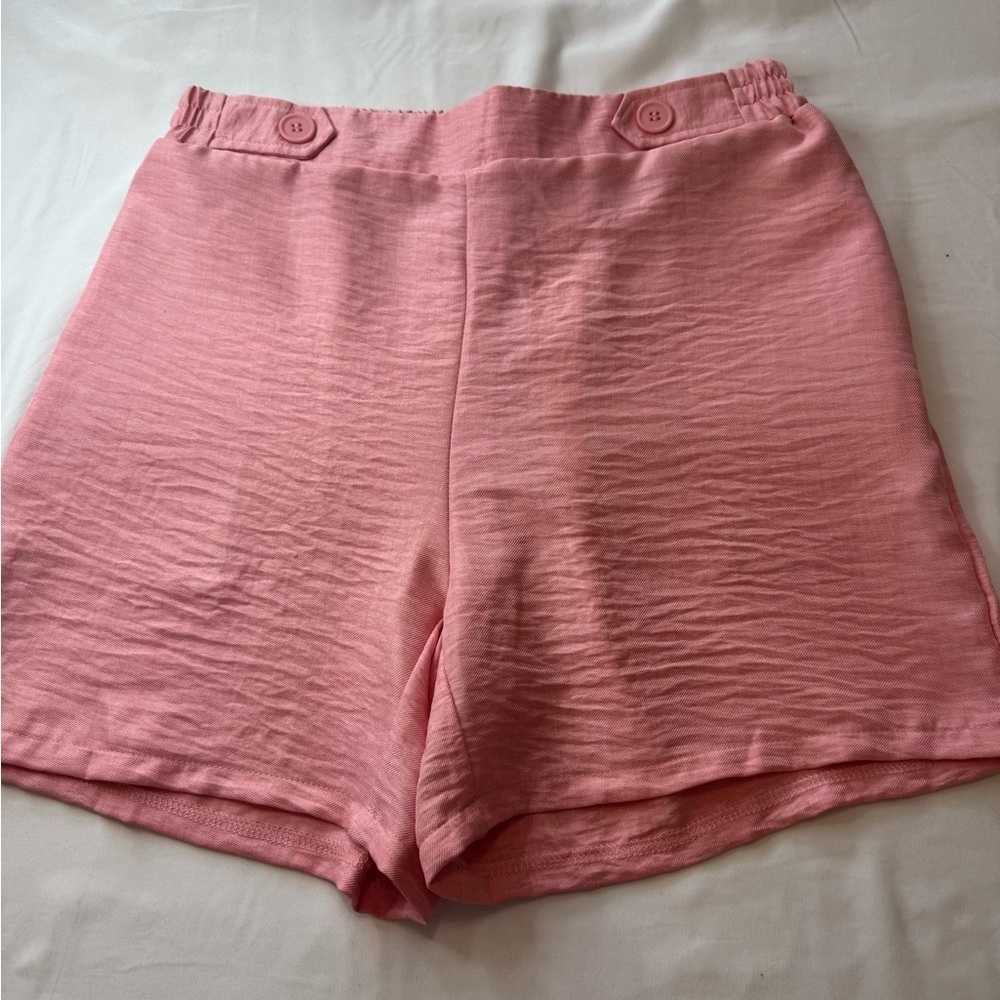 Light Pink Pull-On Women's Shorts with Button Detail